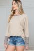 Khaki Contrast Cuffs Batwing Sleeve Loose Top