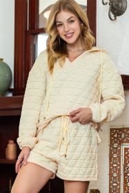 Beige Quilted Hoodie and Drawstring Shorts Set (size: (US 4-6)S)
