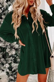 Green Velvet Button Front Shirt Mini Dress (size: (US 16-18)XL)