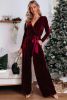 Burgundy Velvet Pocketed Cut Out Back Wide Leg Jumpsuit