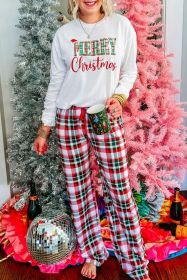 Multicolor Merry Christmas Top and Plaid Pants Pajama Set (size: (US 4-6)S)