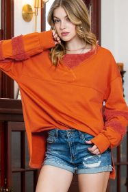 Carrot Splicing Lantern Sleeve Side Slits Sweatshirt (size: (US 16-18)XL)