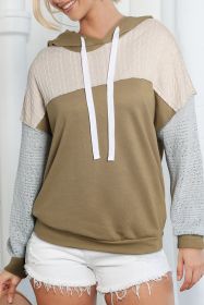 Brown Color Block Exposed Seam Crochet Sleeve Pullover Hoodie (size: (US 16-18)XL)