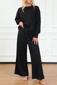 Black Textured Loose Slouchy Long Sleeve Top and Pants Set (size: (US 4-6)S)