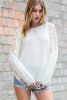 White Cutout Sleeve Solid Color Knit Sweater