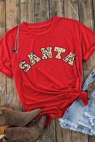 Red Leopard Printed SANTA Round Neck Graphic Tee (size: (US 4-6)S)