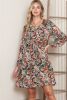 Brown Boho Abstract Print Drawstring Flowy Dress