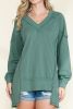 Green Stitching Seam Split V Neck Sweatshirt