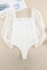 White Casual Solid Swiss Dot Ribbed Puff Sleeve Bodysuit