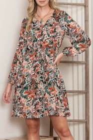 Brown Boho Abstract Print Drawstring Flowy Dress (size: (US 16-18)XL)