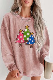 Pink Crinkle Rib Christmas Tree Sequin Graphic Sweatshirt (size: (US 4-6)S)