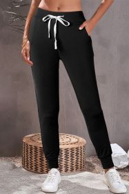 Black Casual Drawstring Drop Waist Pocketed Joggers (size: (US 4-6)S)