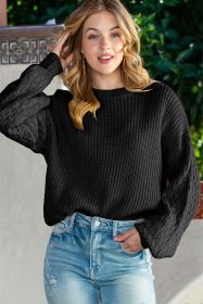 Black Chunky Knit Sleeve Drop Shoulder Sweater (size: (US 16-18)XL)