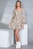 Floral Print Boho Ruched Sweetheart Neck Frilled Dress
