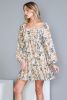 Floral Print Boho Ruched Sweetheart Neck Frilled Dress
