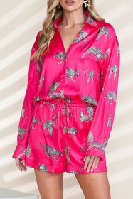 Hot Pink Animal Print Shirt and Drawstring Shorts Set (size: (US 16-18)XL)