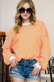 Orange & White Striped Contrast Trim Drop Sleeve Sweatshirt (size: (US 4-6)S)