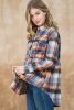 Multicolor Plaid Snap Button Casual Raw Hem Shirt Shacket