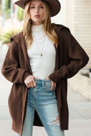 Brown Pocketed Button Up Chunky Knit Cardigan (size: (US 8-10)M)