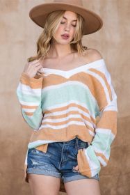 Multicolor Colorblock Stripe V Neck Split Sweater (size: (US 4-6)S)