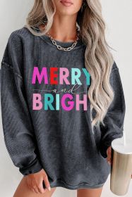 Gray MERRY and BRIGHT Corded Drop Shoulder Graphic Sweatshirt (size: (US 8-10)M)