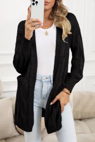 Black Ribbed Trim Hollow Knit Side Slits Cardigan (size: (US 12-14)L)