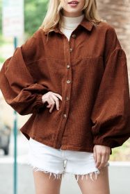 Coffee Corduroy Button Up Lantern Sleeve Jacket (size: (US 4-6)S)