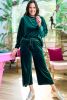 Blackish Green Velvet Long Sleeve Top & Wide Leg Pants Set