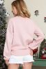 Pink 60s Floral Patch Contrast Ribbed Trim Knitted Sweater