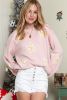 Pink 60s Floral Patch Contrast Ribbed Trim Knitted Sweater