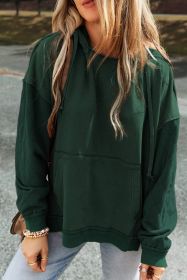 Green Quilted Patchwork Exposed Seam Kangaroo Pocket Hoodie (size: (US 16-18)XL)