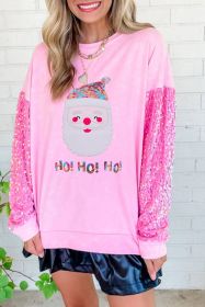 Pink HO HO HO Sequin Sleeve Mineral Washed Graphic Sweatshirt (size: (US 16-18)XL)