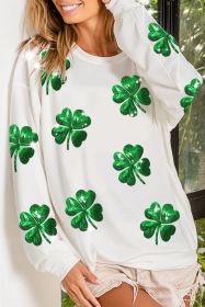 White Sequin Four Leaf Cover Graphic Sweatshirt (size: (US 16-18)XL)