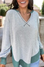 Swamp Contrast Trim V Neck Loose Fit Sweatshirt (size: (US 16-18)XL)