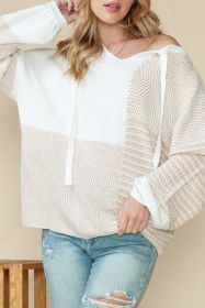 Oatmeal Mixed Pattern Knit Drop Shoulder Reversible Sweater (size: (US 16-18)XL)