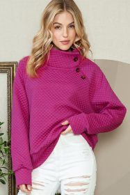 Rose Red Quilted Buttoned Neck Pullover Sweatshirt (size: (US 16-18)XL)