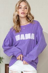 Purple MAMA Ribbed Crew Neck Pullover Sweatshirt (size: (US 16-18)XL)