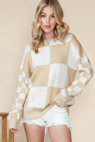 Flaxen Plaid Knitted Drop Shoulder Sweater (size: (US 16-18)XL)