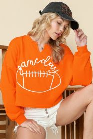 Orange Game Day Lettering Rugby Notched Neck Cropped Sweatshirt (size: (US 16-18)XL)