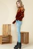 Chestnut Velvet Frilled Neck Ruched Puff Sleeve Top