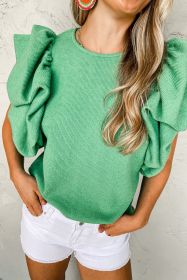 Green Solid Color Ruffle Sleeve Ribbed Blouse (size: (US 4-6)S)