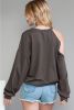 Grey Ripped Cold Shoulder Drop Sleeve Top