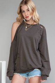Grey Ripped Cold Shoulder Drop Sleeve Top (size: (US 16-18)XL)