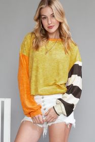 Ginger Patchwork Striped Drop Sleeve Top (size: (US 16-18)XL)