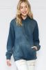 Dark Blue Washed Kangaroo Pocket Drawstring Hoodie