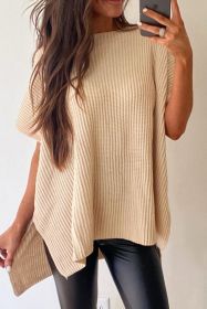 Apricot Side Slit Short Sleeve Oversized Sweater (size: (US 4-6)S)