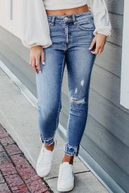 Light Blue Distressed Hem Cropped Skinny Jeans (size: 16)