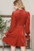 Red Smocked Lantern Sleeve Frilled Velvet Dress