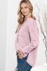 Pink Gauze Raw Hem Long Sleeve Henley Top