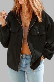 Black Plus Size Bishop Sleeve Zip Up Hooded Jacket (size: (US 22W-24W)3X)